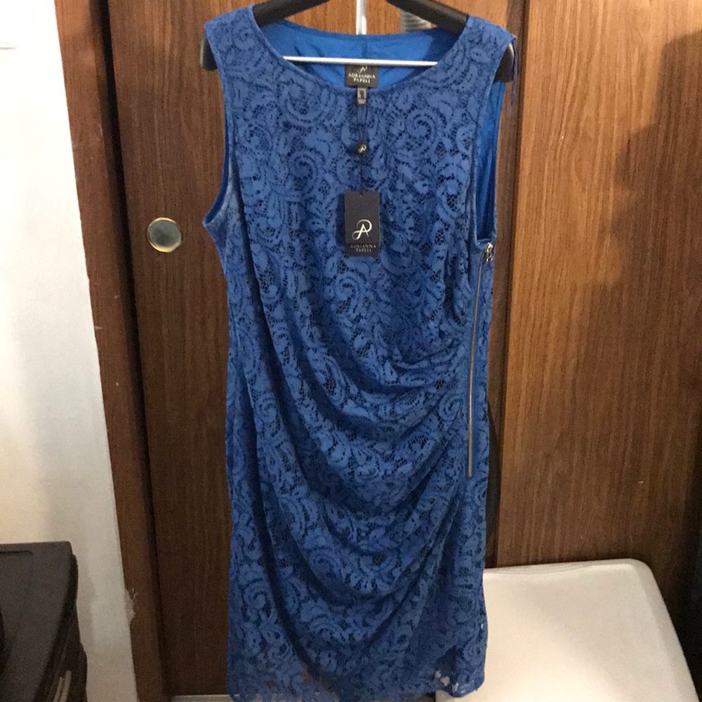 Adrianna Papell blue lace sleeveless dress